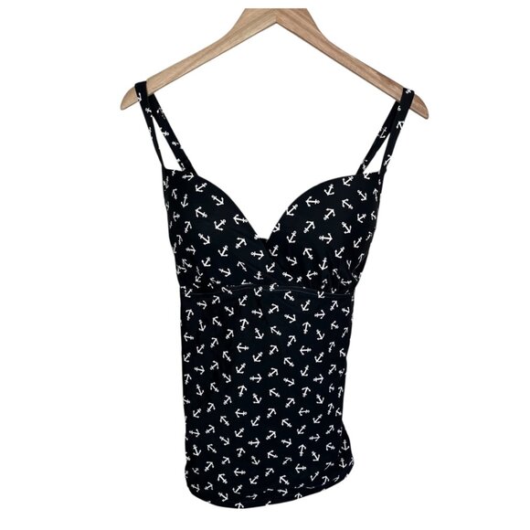Torrid Womens Anchor Print Nautical Black Built in Bra Tankini Swim Top Size 2X - Picture 1 of 9